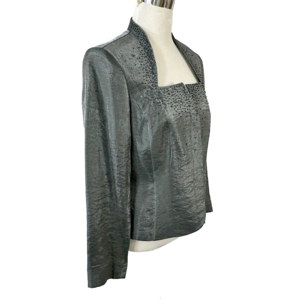 Victor Costa Evening Wear Formal Jacket Shiny Gray Beaded Sequins Size 10